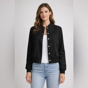 Haven + Blair Black Cropped Bomber Jacket XS – Snap Button Minimalist